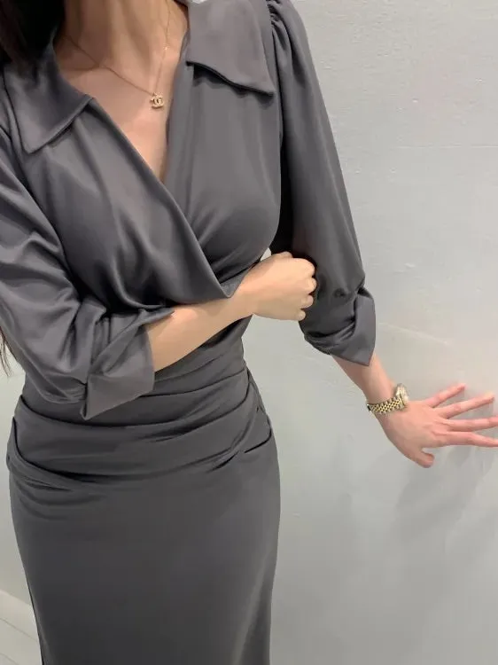 Collar Wrap Long Dress