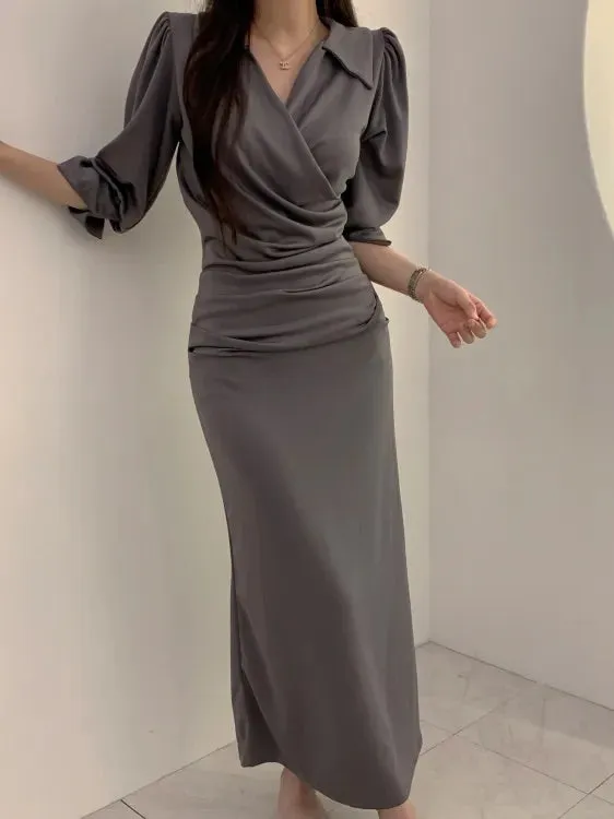Collar Wrap Long Dress