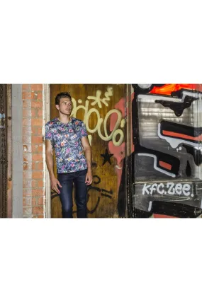 Color Floral Print V-Neck T-Shirt