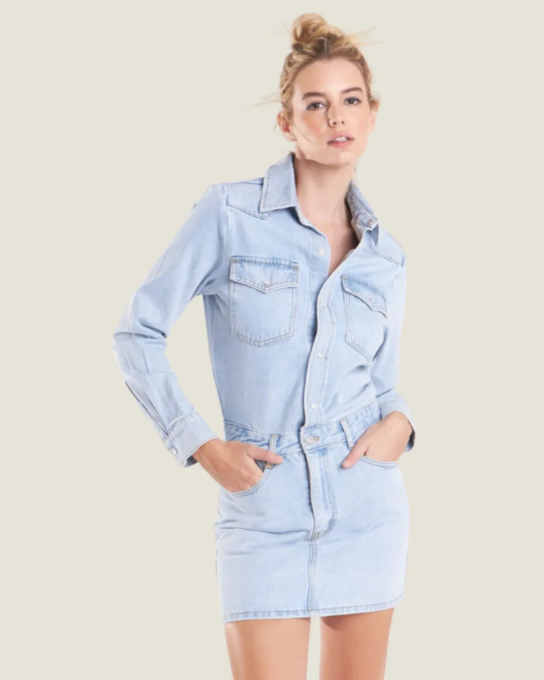 Denim Long Sleeve Mini Dress