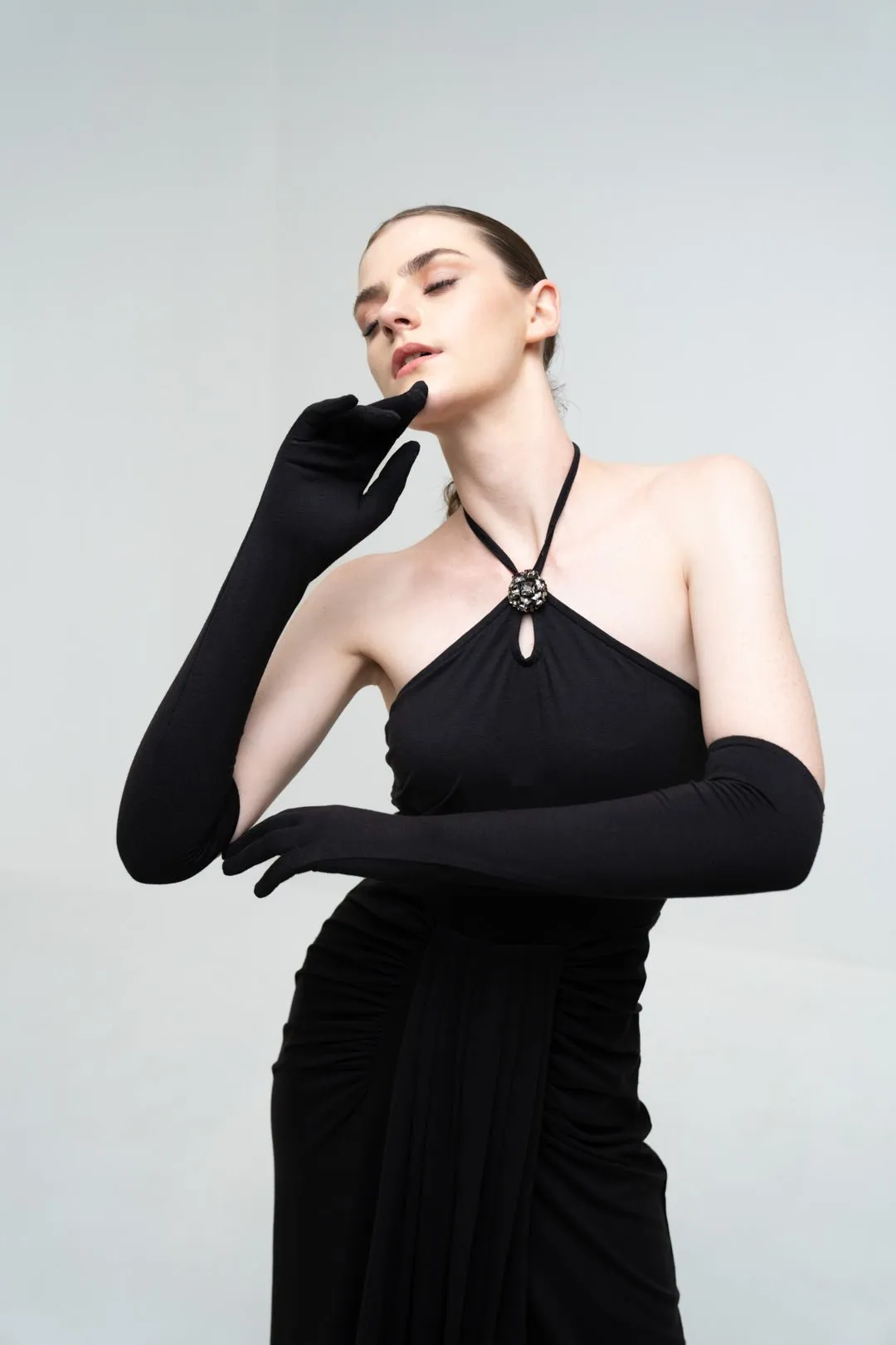 EMBELLISHED HALTER NECK DRESS
