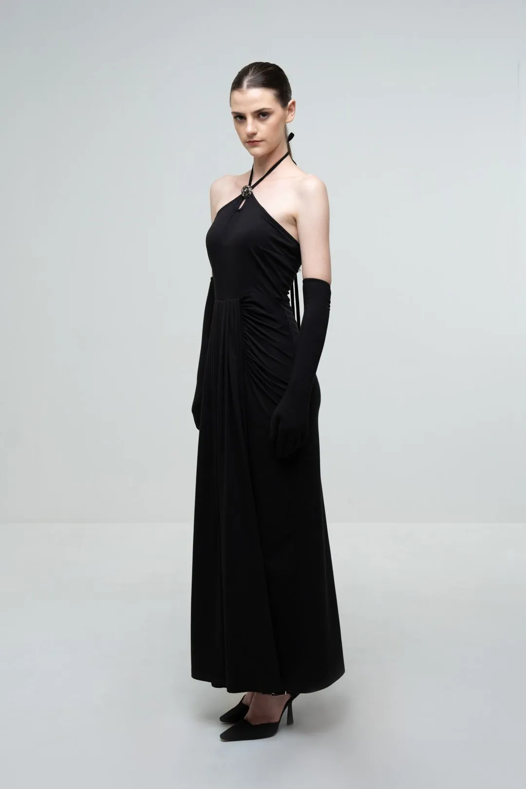EMBELLISHED HALTER NECK DRESS