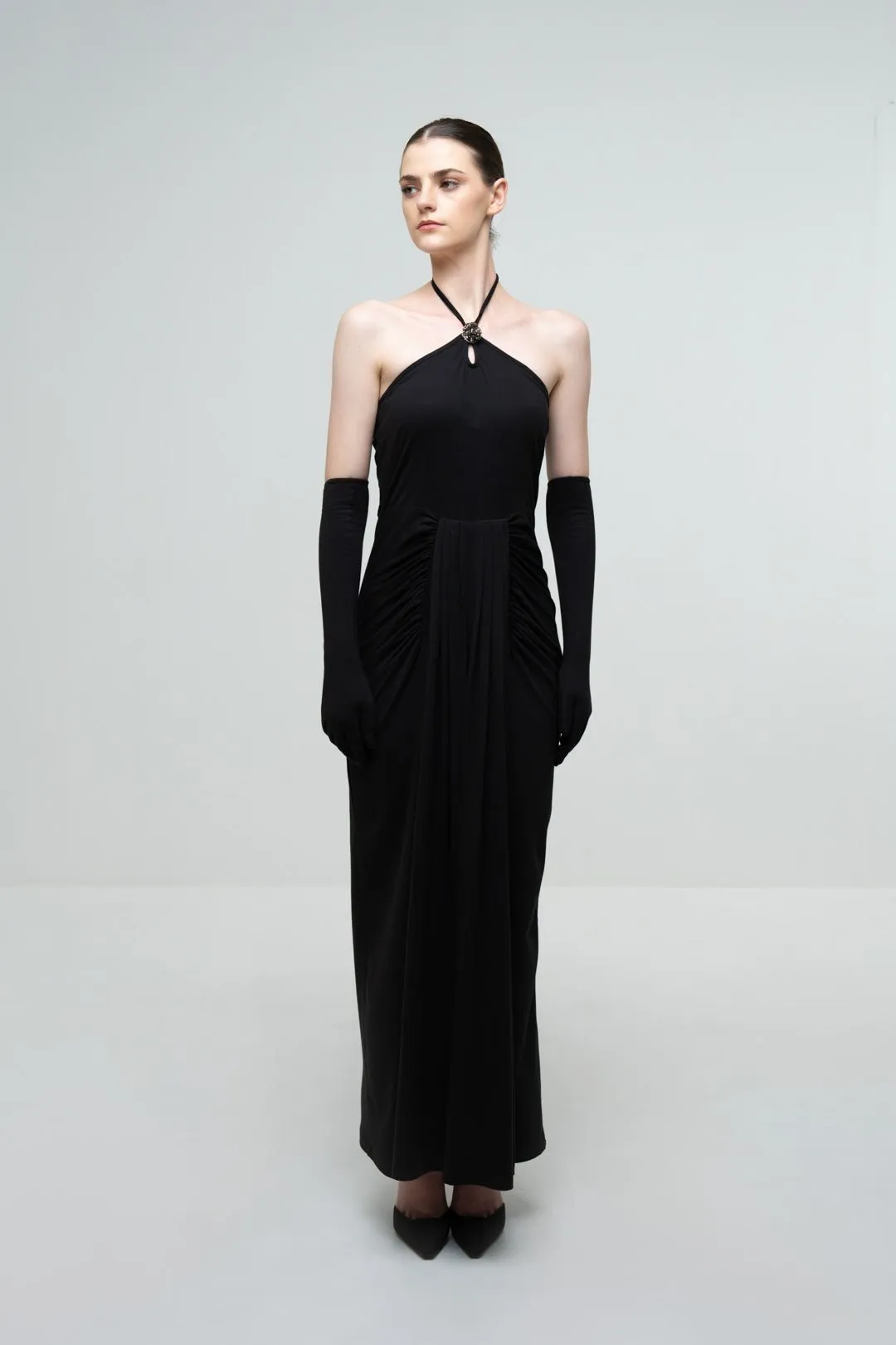 EMBELLISHED HALTER NECK DRESS