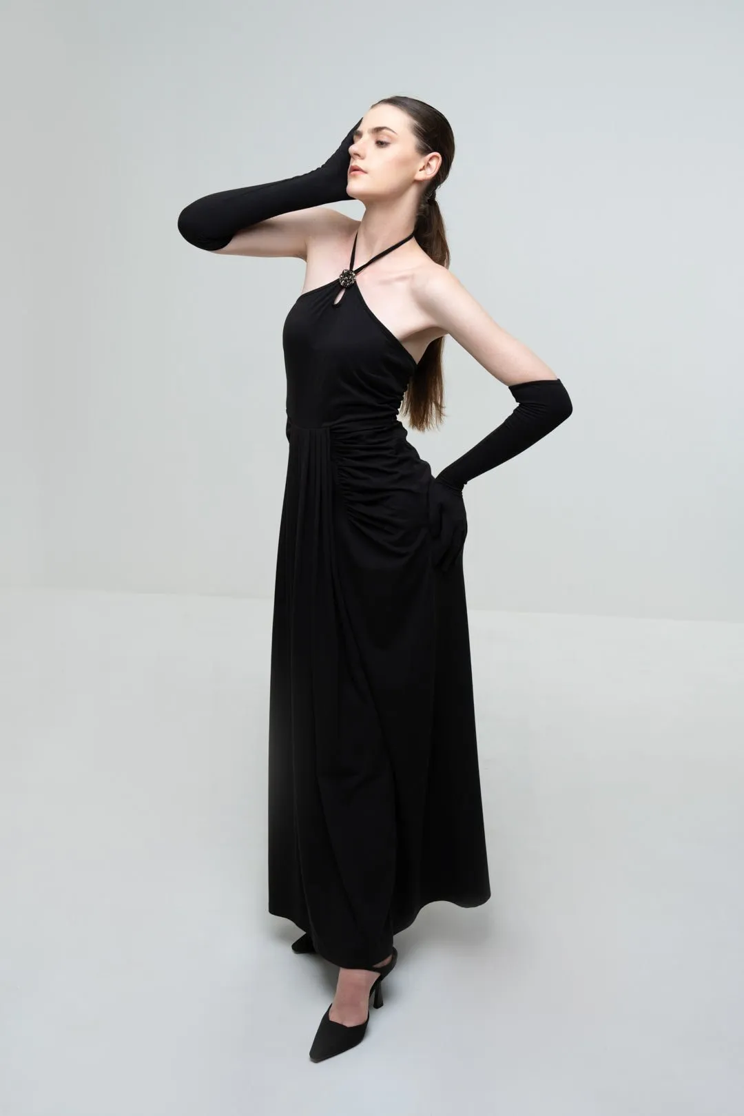 EMBELLISHED HALTER NECK DRESS