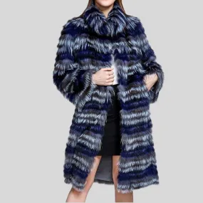 Fashion Belt Real Silver Fox Fur Coat