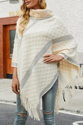 FEMALE FUR COLLAR TASSEL HEM COAT SHAWL