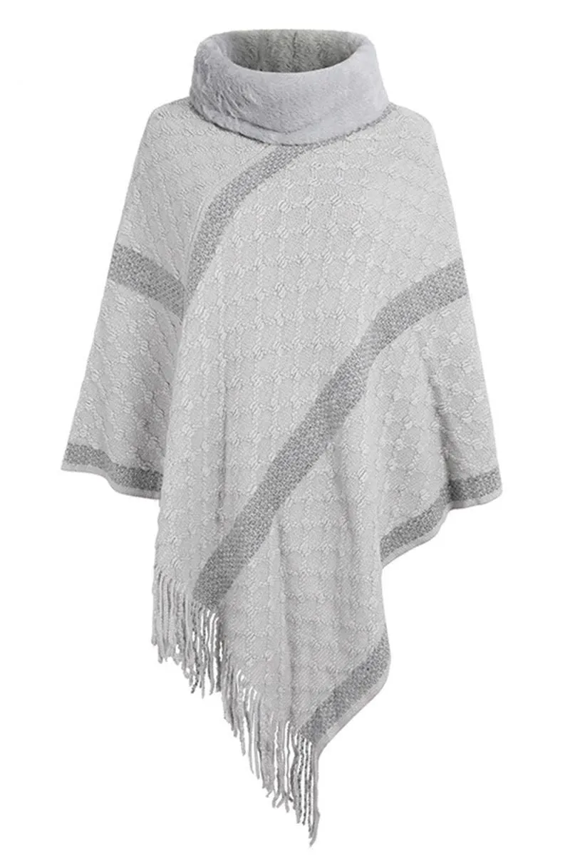 FEMALE FUR COLLAR TASSEL HEM COAT SHAWL