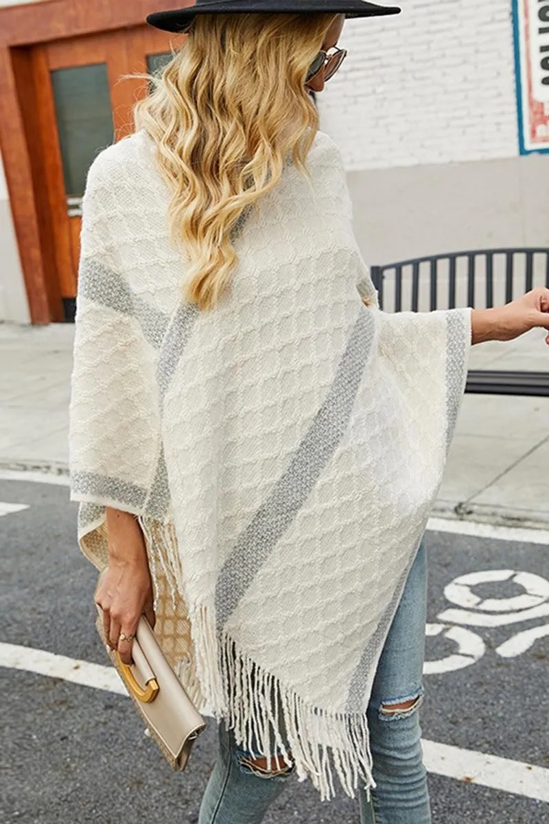 FEMALE FUR COLLAR TASSEL HEM COAT SHAWL