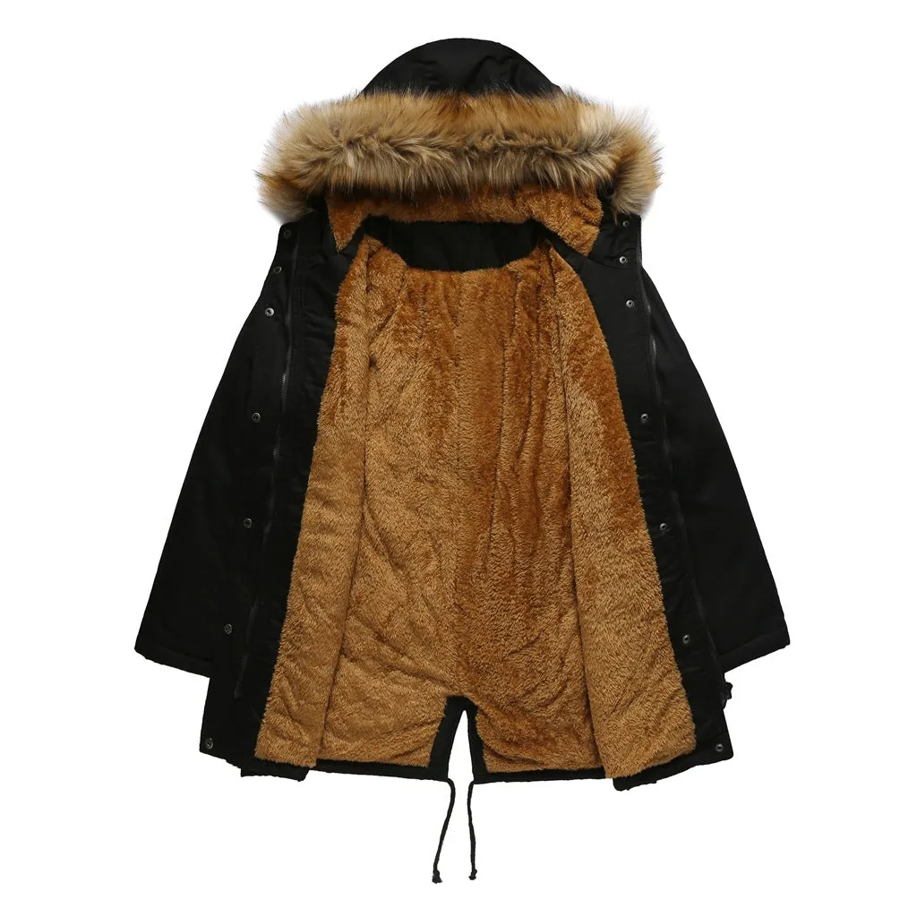 Fleece Lined Coat Hooded with Fur Collar