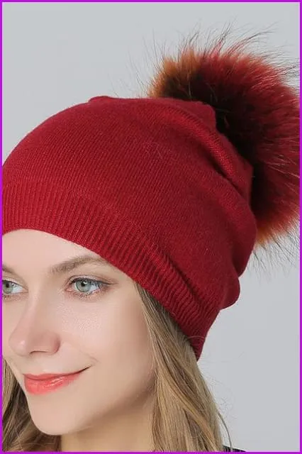 Fox Fur Pompom Mix Colors Cap