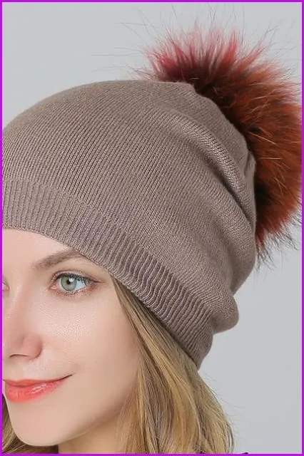 Fox Fur Pompom Mix Colors Cap