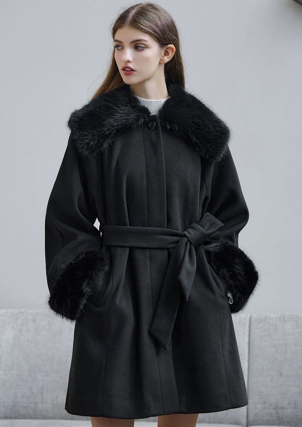 Fur collar middle coat
