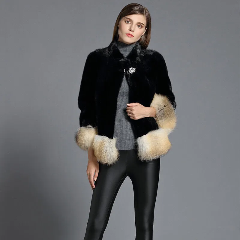 Genuine Mink Fur With Fox Fur Sashes Jacket