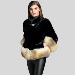 Genuine Mink Fur With Fox Fur Sashes Jacket