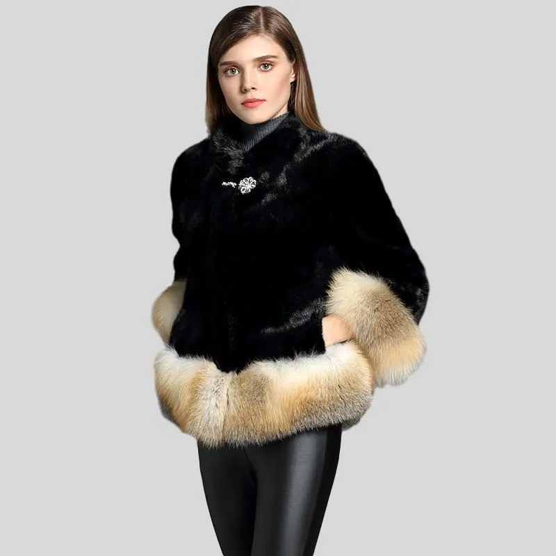 Genuine Mink Fur With Fox Fur Sashes Jacket