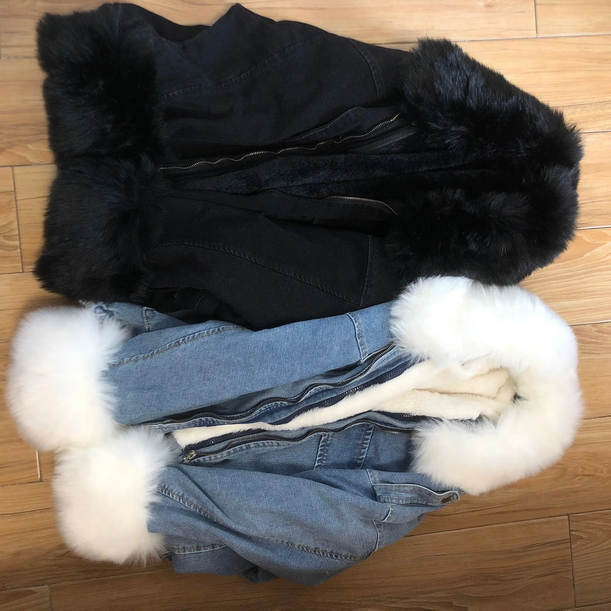 Gizmosy 2021 Winter Loose Denim Jacket Women Oversized Fur Collar Plus Velvet Padded Jacket Vintage Cotton Thick Warm Jean Coat