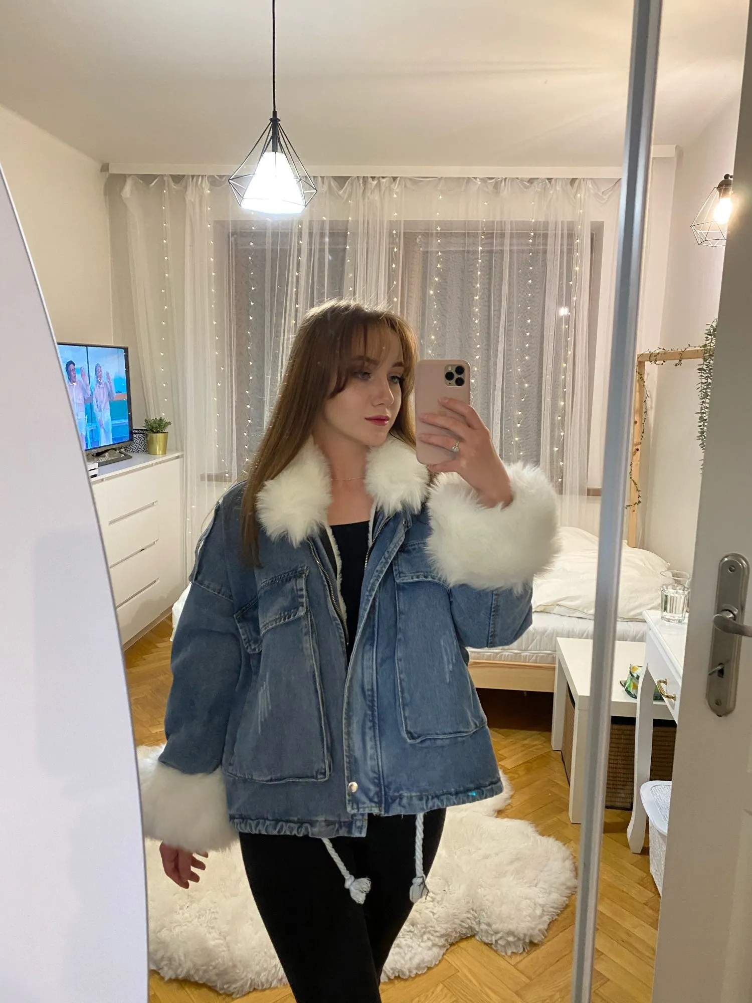Gizmosy 2021 Winter Loose Denim Jacket Women Oversized Fur Collar Plus Velvet Padded Jacket Vintage Cotton Thick Warm Jean Coat