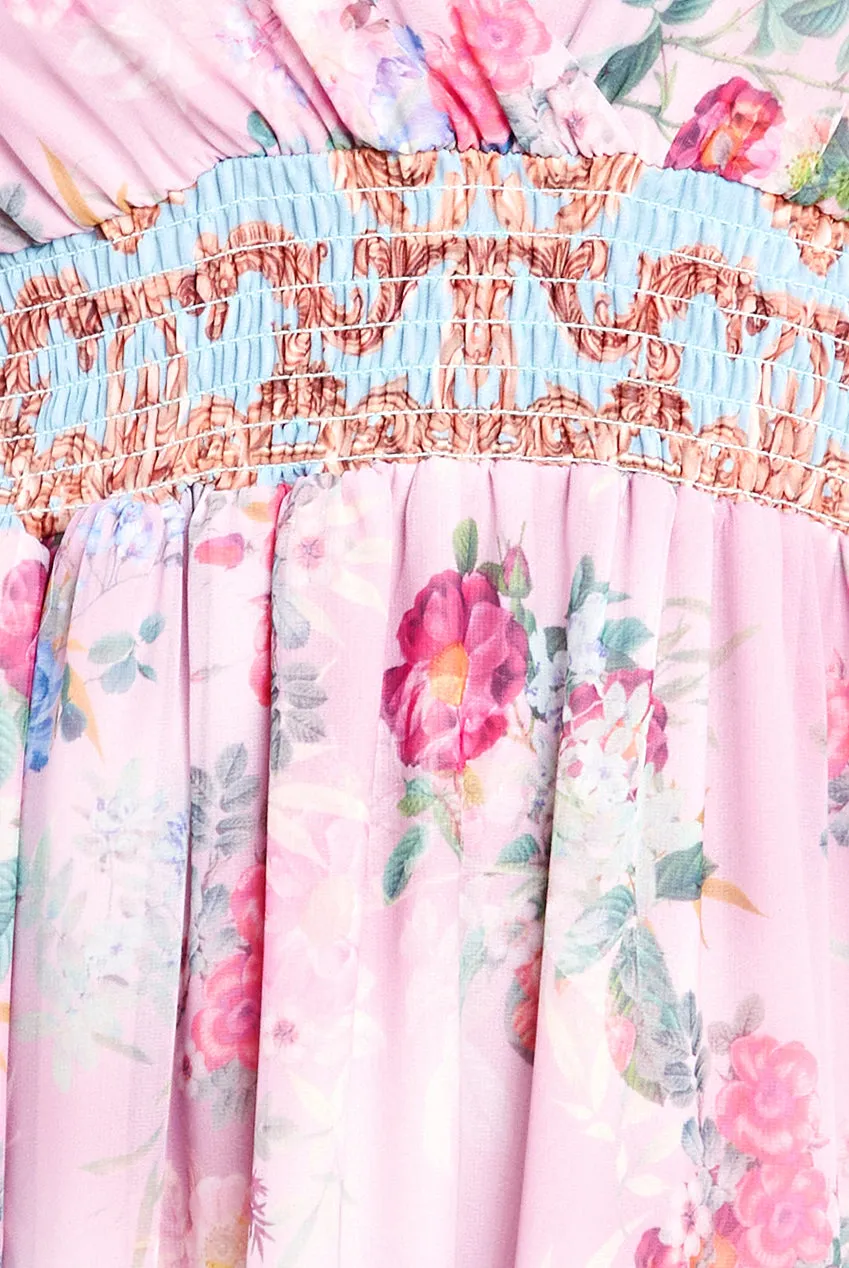 Goddiva Chiffon Wrap Border Floral Print Midi Dress