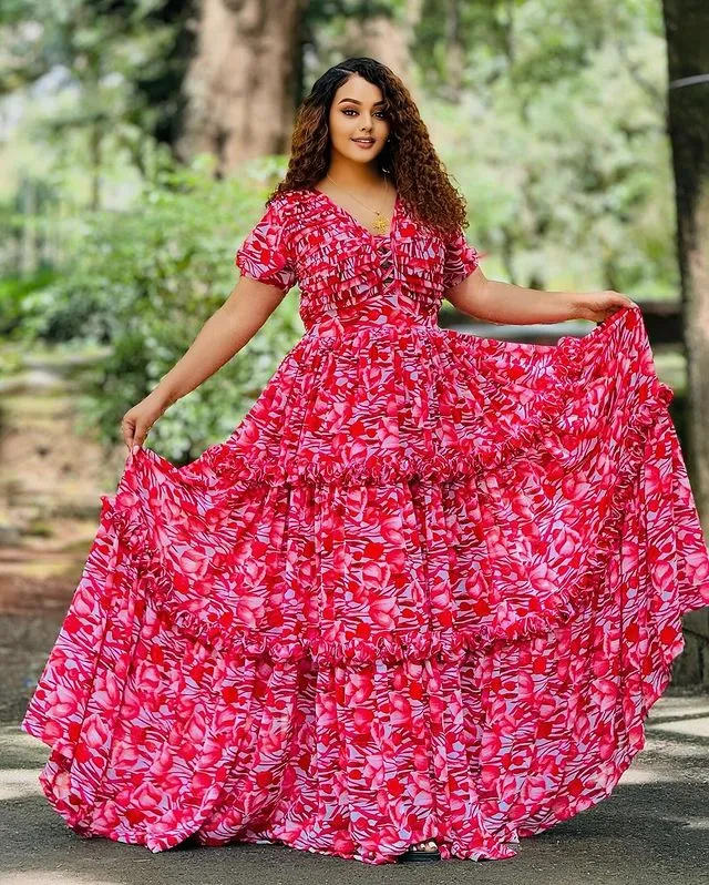 Gorgeous Red Stylish Habesha Shiffon Dress for Special Occasions Chiffon Dress