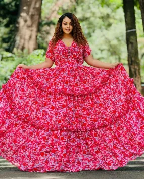 Gorgeous Red Stylish Habesha Shiffon Dress for Special Occasions Chiffon Dress