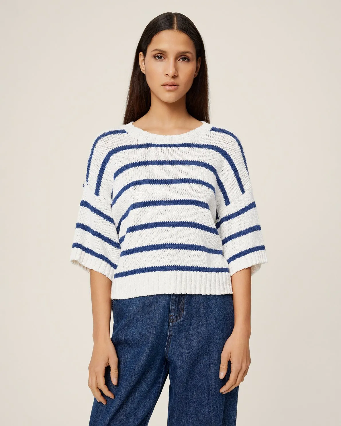 Hannalie 2/4 Pullover Stp - Egret/Oceana