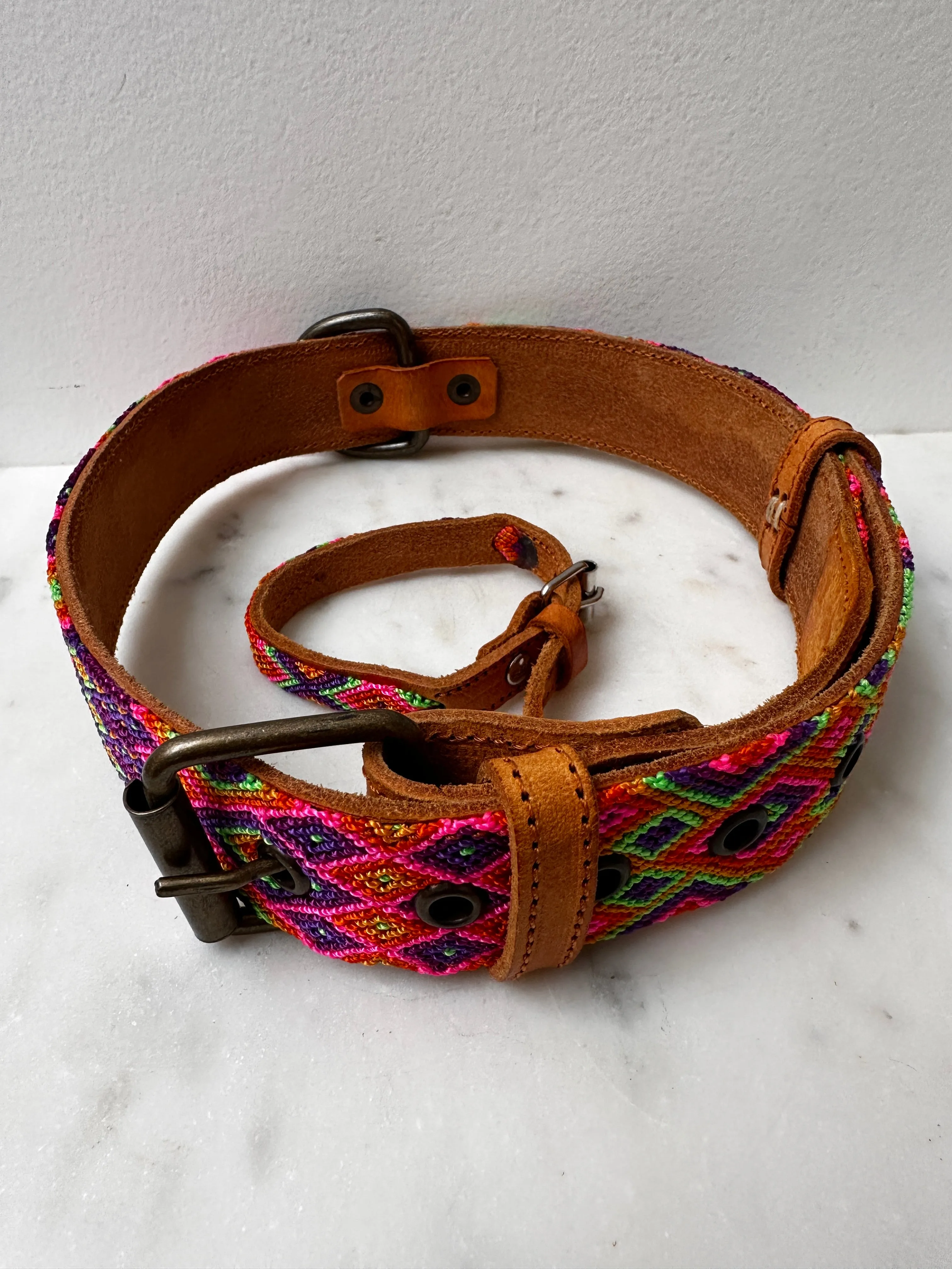 Huichol Embroidered Wide Dog Collar XL6