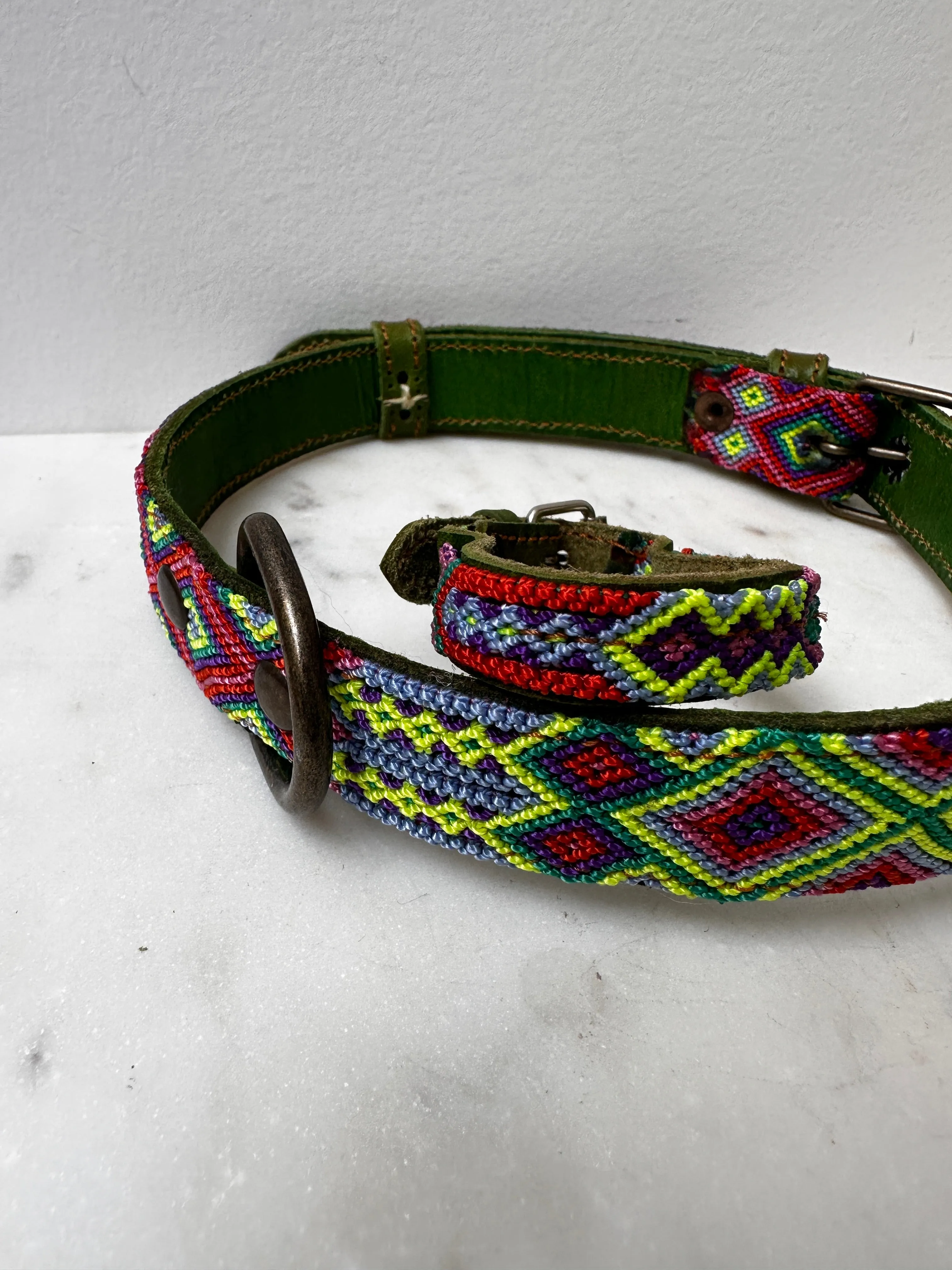 Huichol Fully Embroidered Dog Collar L5
