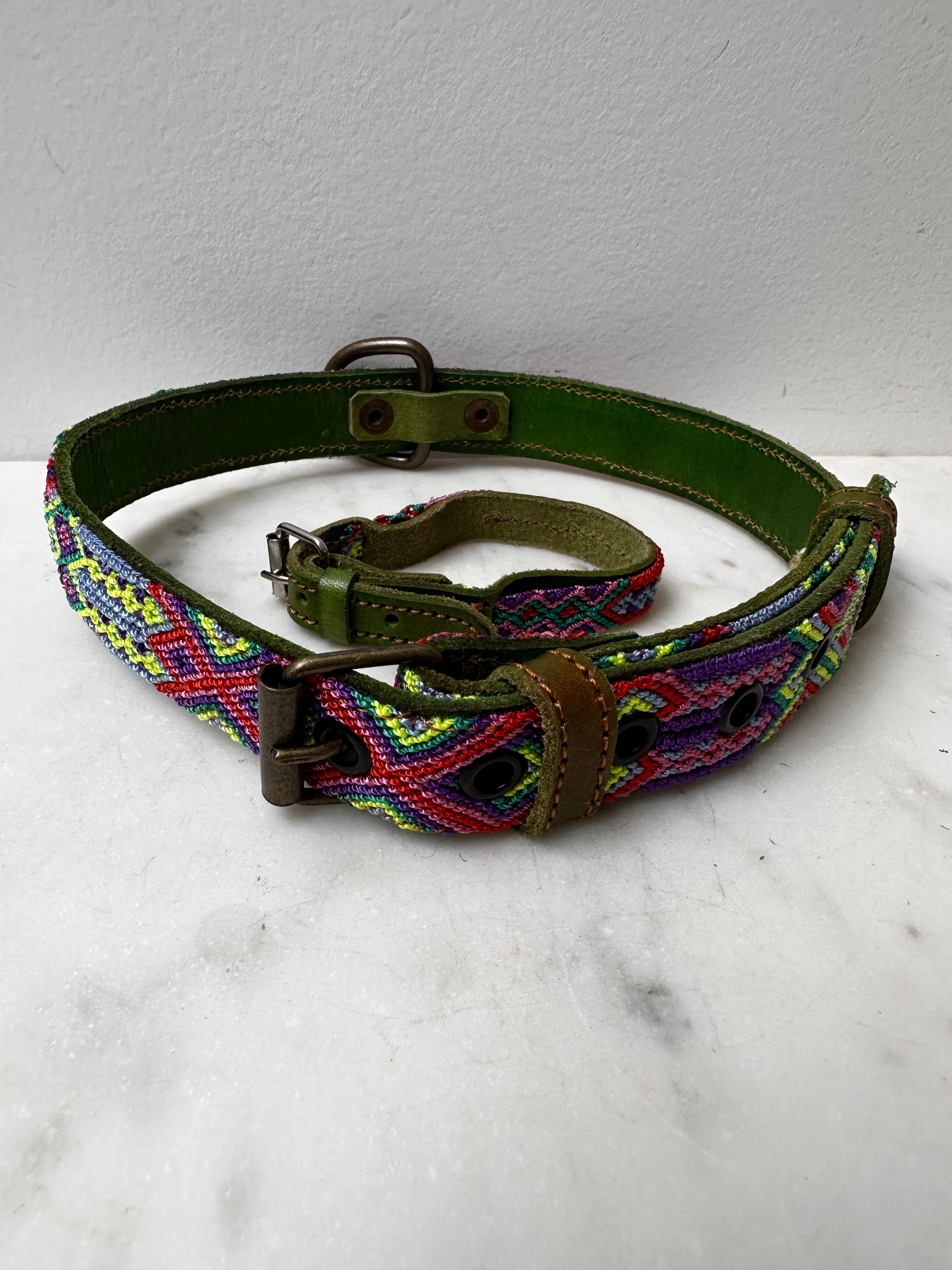 Huichol Fully Embroidered Dog Collar L5