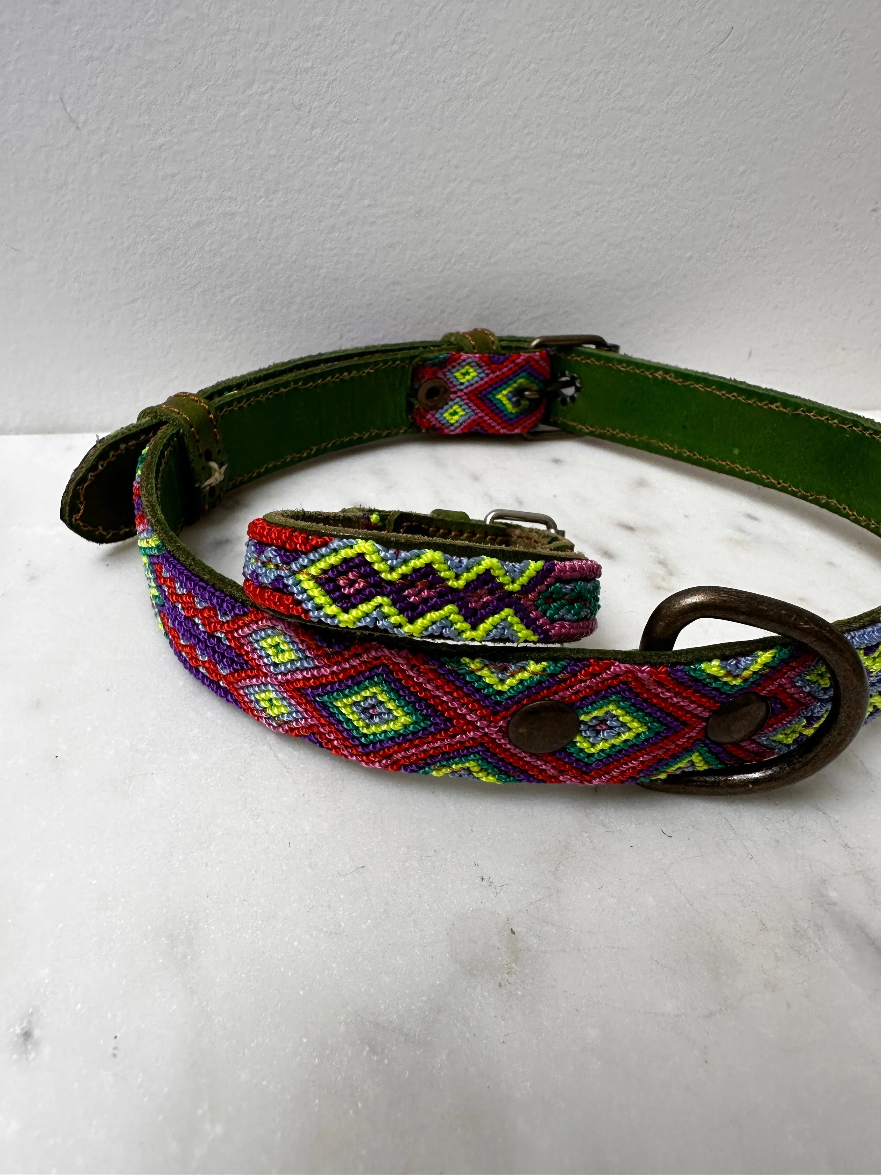Huichol Fully Embroidered Dog Collar L5