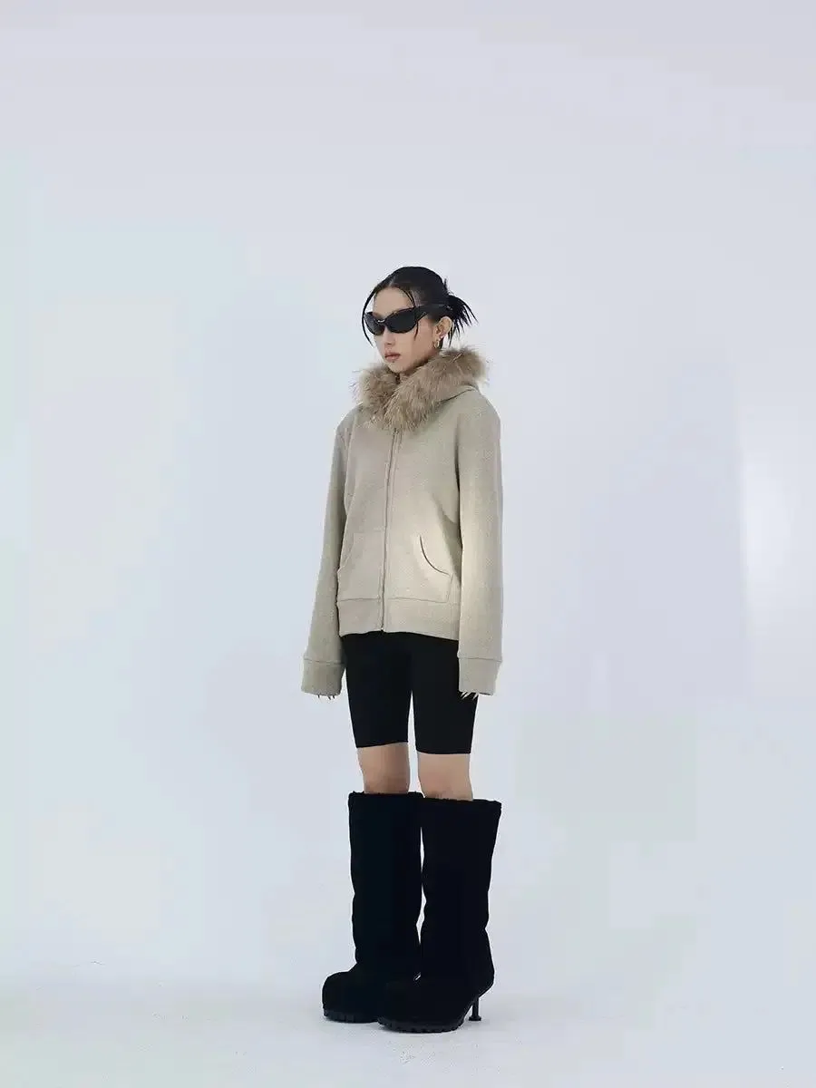 Kei Fur Trimmed Collar Zip-Up Hoodie