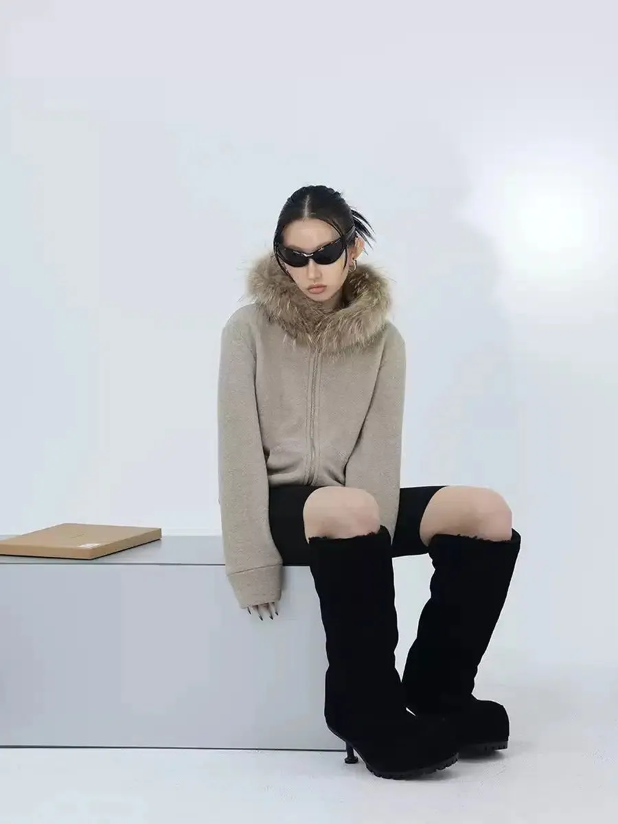 Kei Fur Trimmed Collar Zip-Up Hoodie