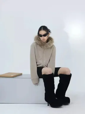 Kei Fur Trimmed Collar Zip-Up Hoodie