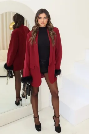 Kendal burgundy fur cuff oversized blazer