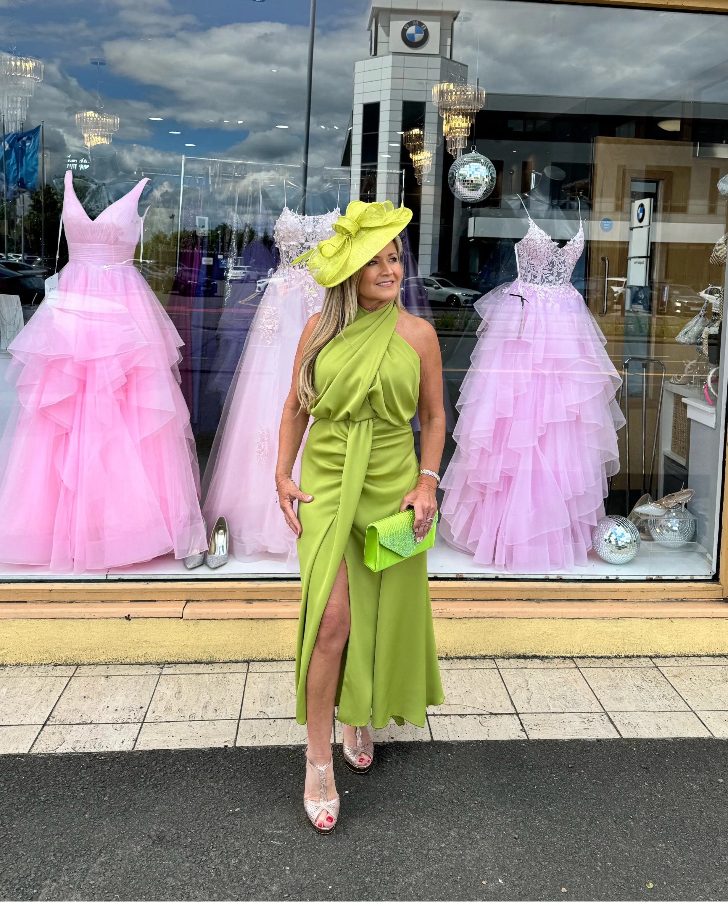 Kevan Jon Elouise crossover  midi dress in pear