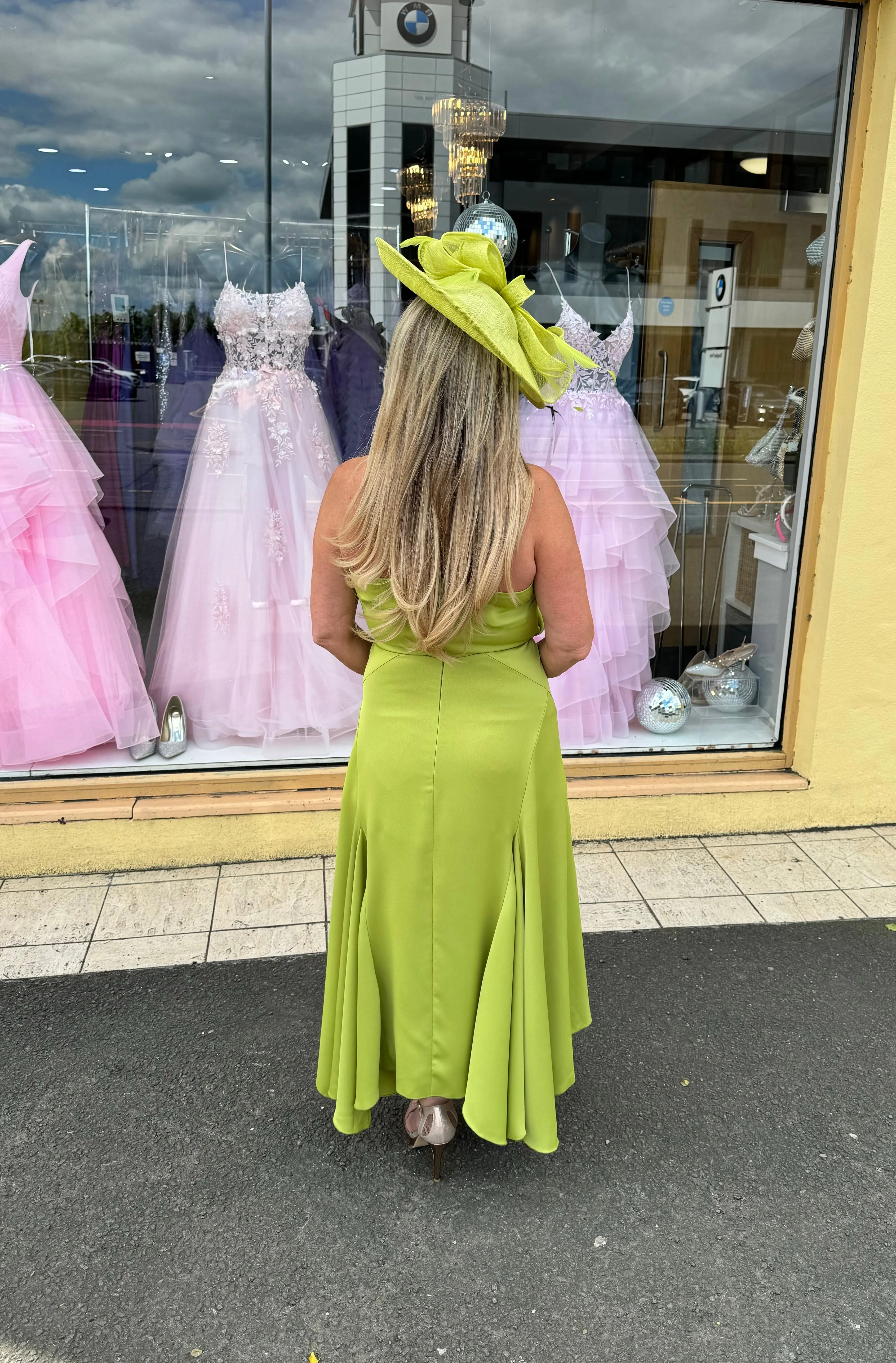 Kevan Jon Elouise crossover  midi dress in pear