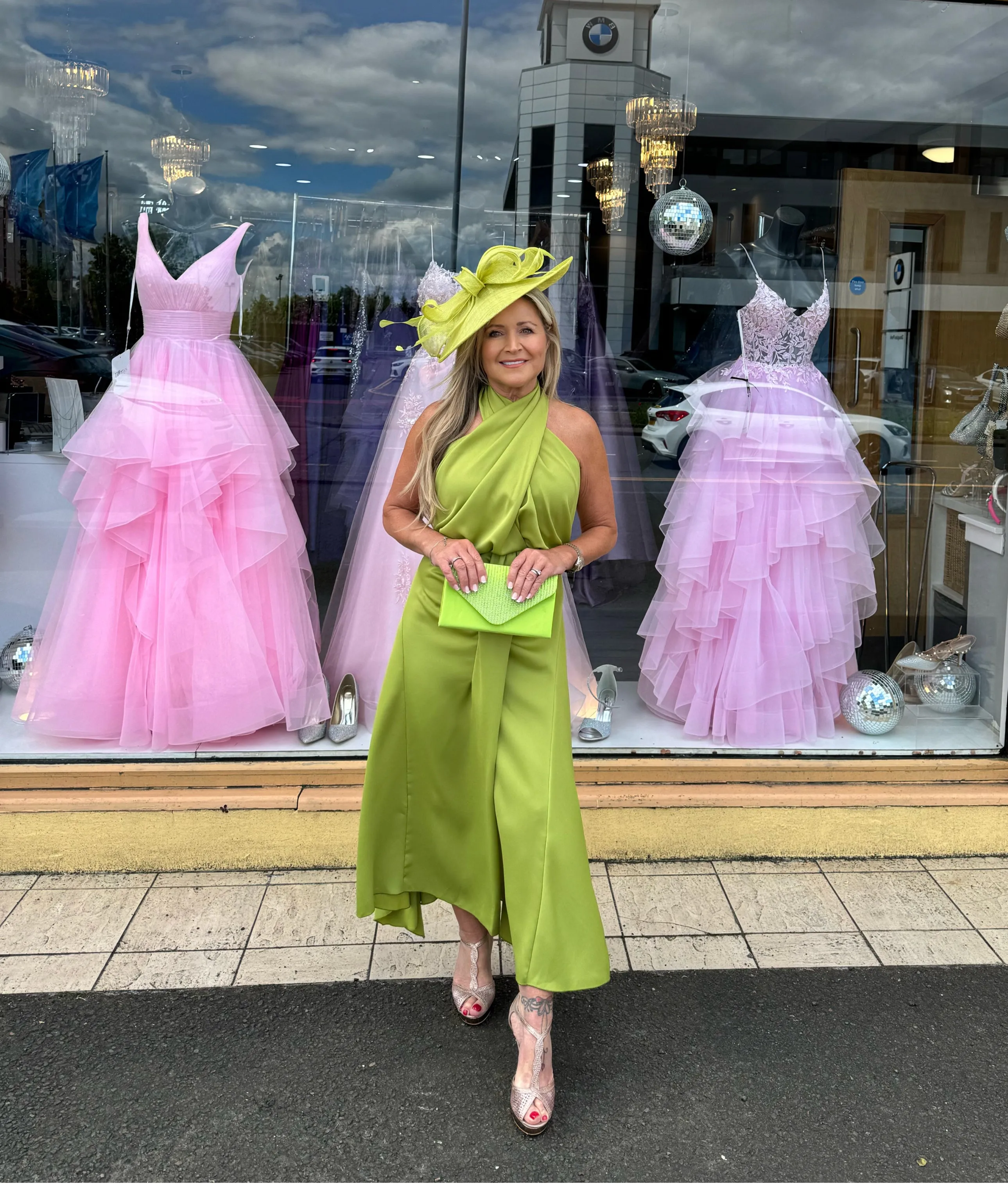 Kevan Jon Elouise crossover  midi dress in pear