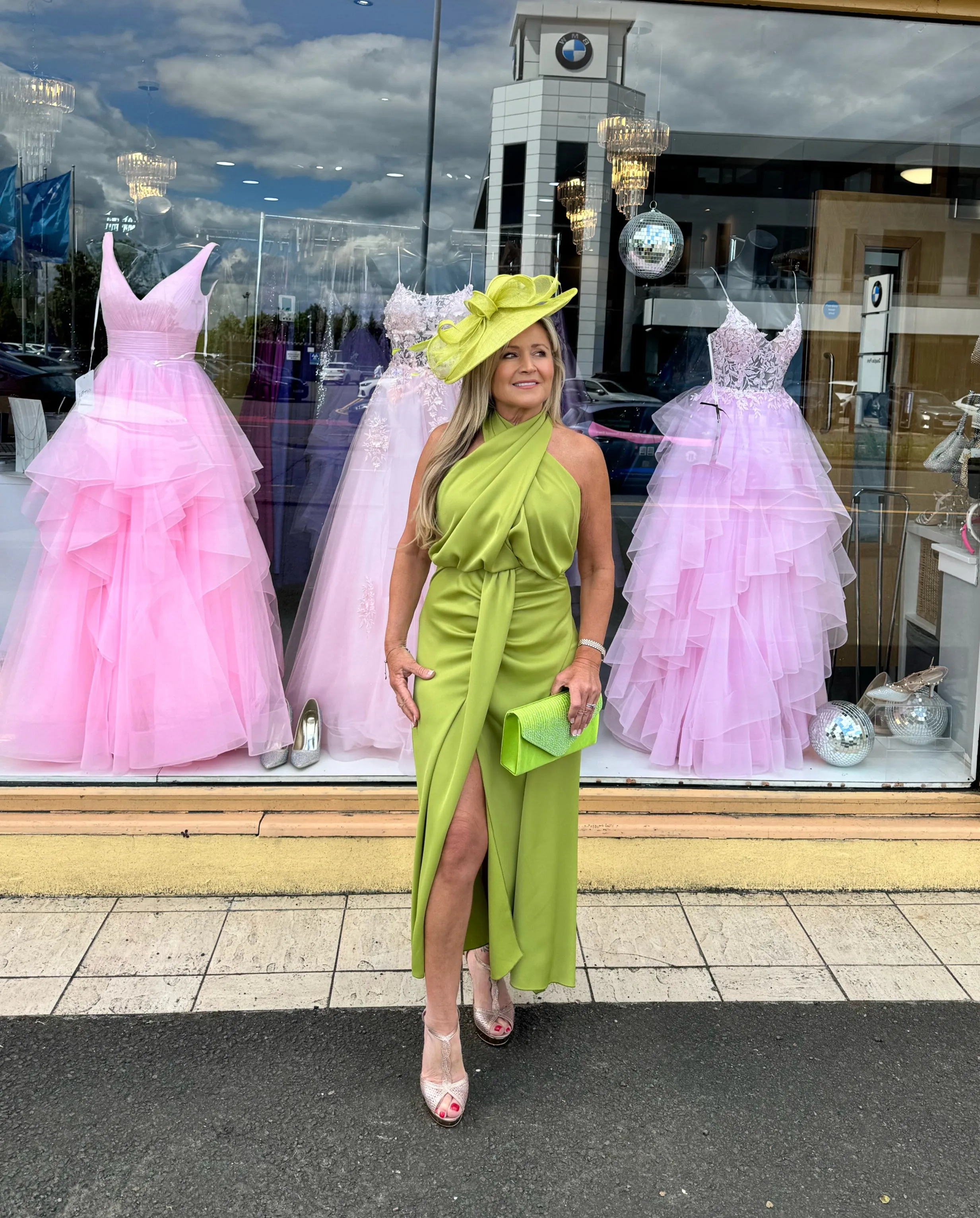 Kevan Jon Elouise crossover  midi dress in pear