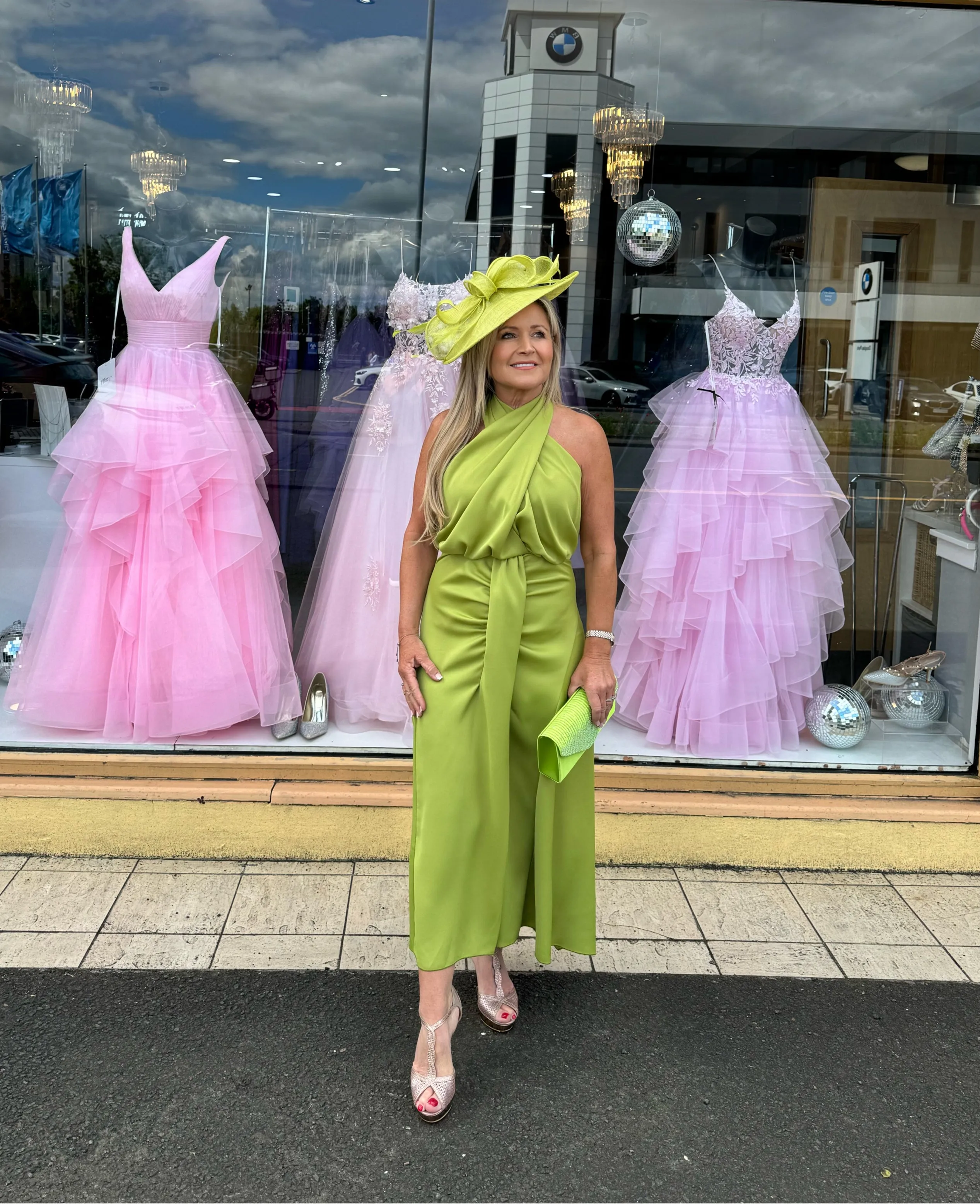 Kevan Jon Elouise crossover  midi dress in pear