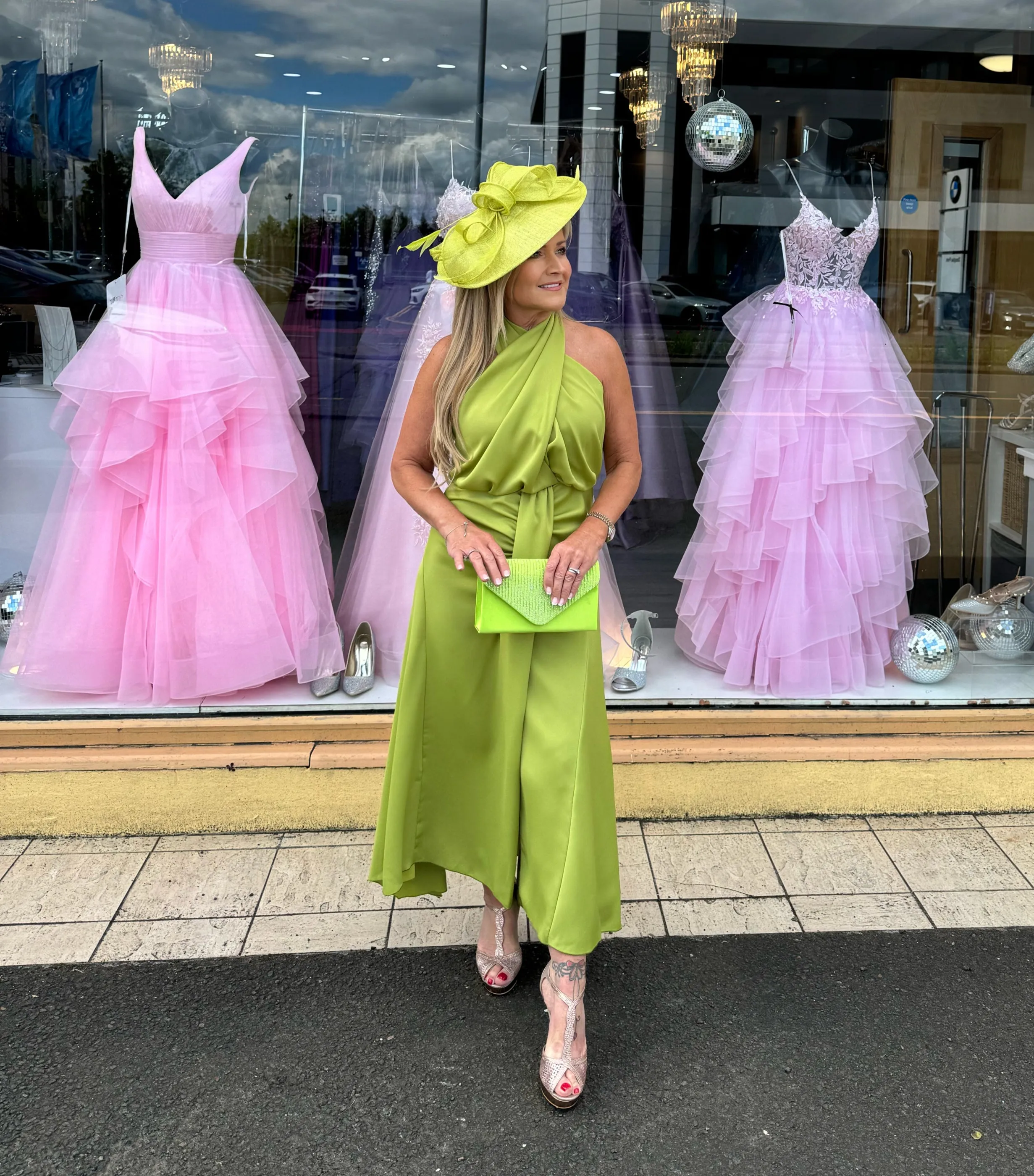 Kevan Jon Elouise crossover  midi dress in pear