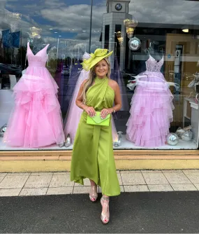Kevan Jon Elouise crossover  midi dress in pear