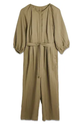 Khaki Green Collarless Wide Leg Jumpsuit