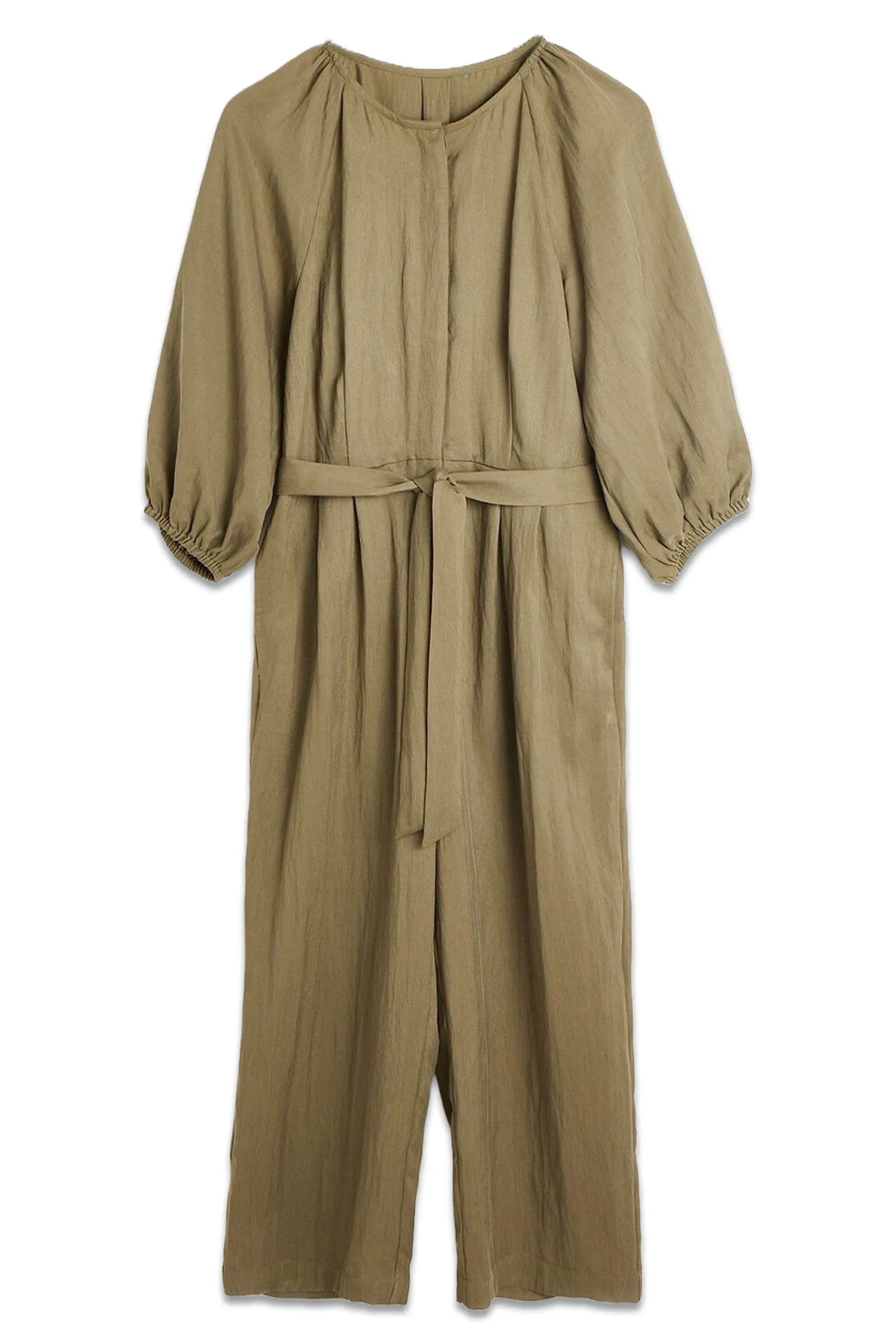 Khaki Green Collarless Wide Leg Jumpsuit