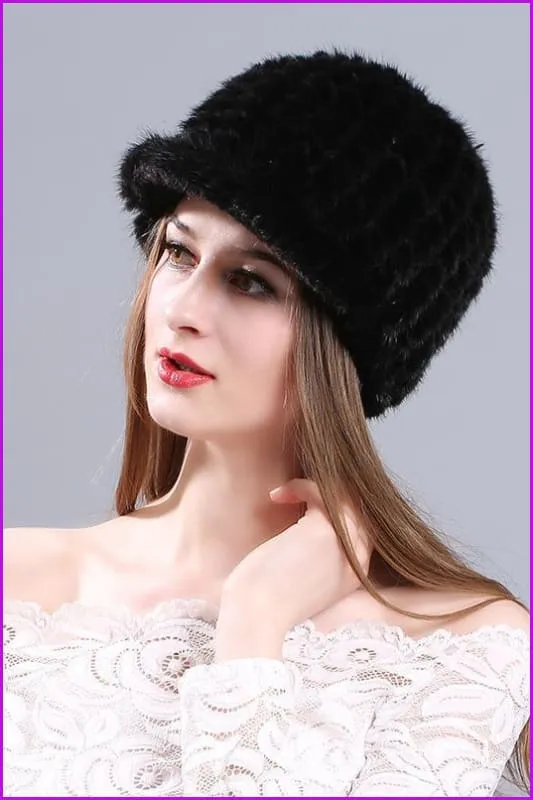 Knitted Mink Fur Baseball Cap