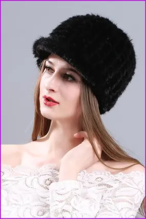 Knitted Mink Fur Baseball Cap