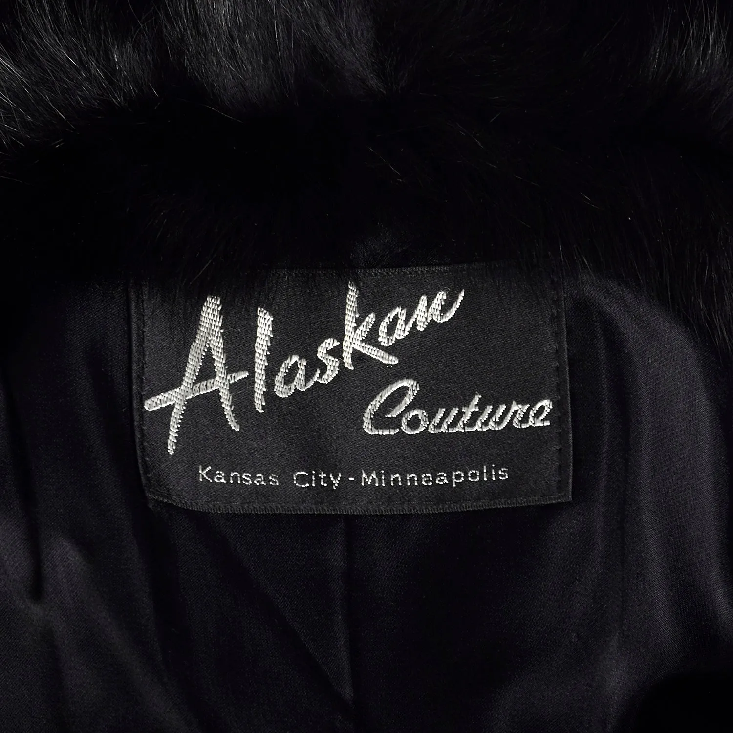 Large 1980s Black Mink Coat with Fox Fur Lapel