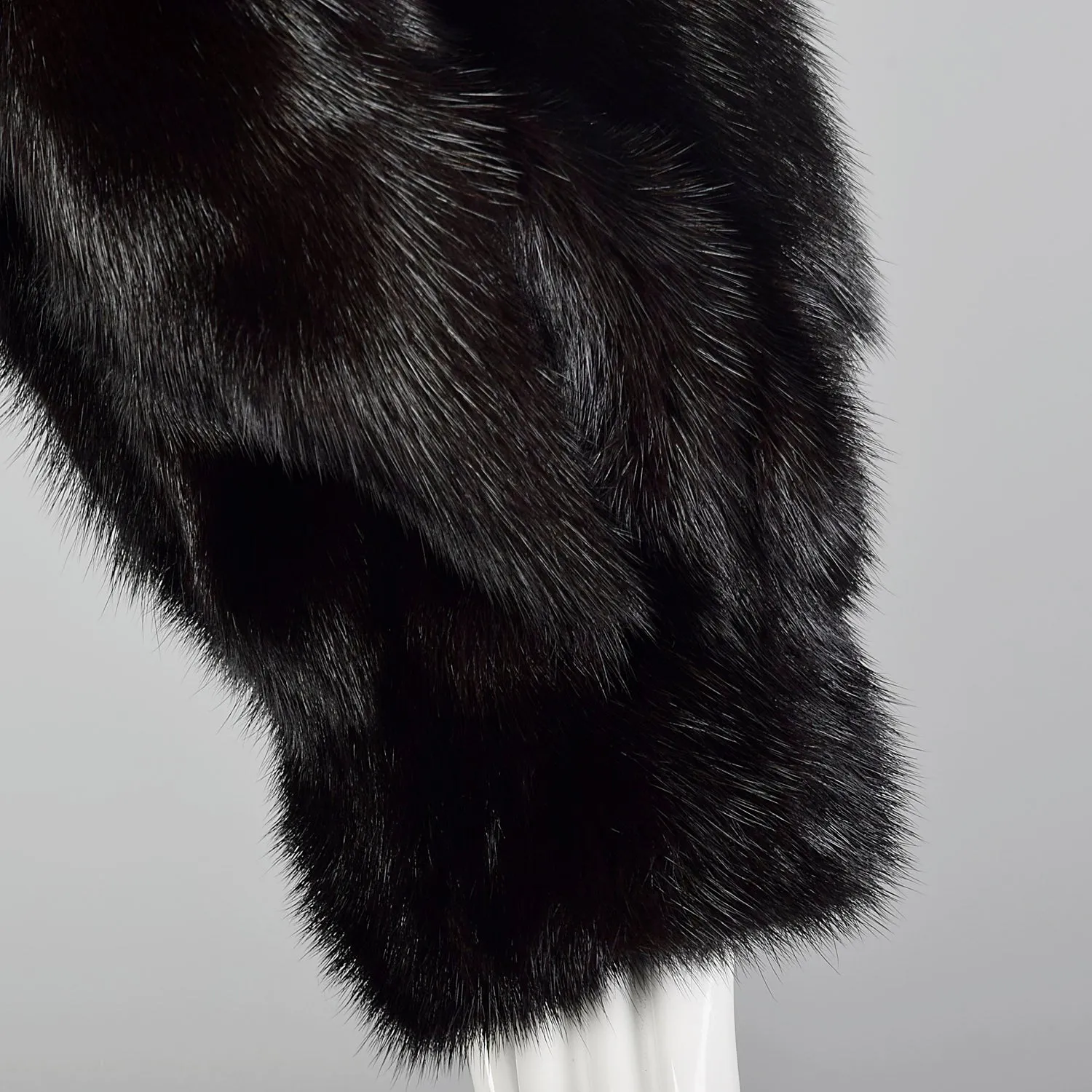 Large 1980s Black Mink Coat with Fox Fur Lapel