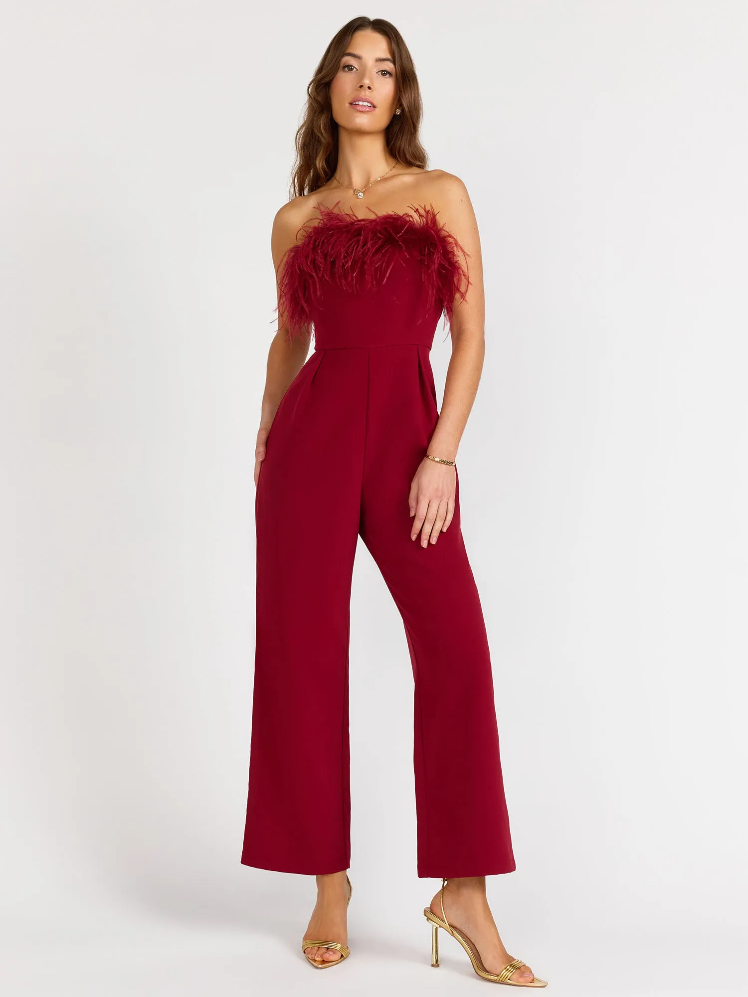 Lena Strapless Feather Trim Jumpsuit - Brands We Love