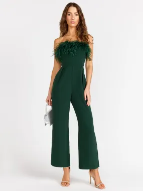 Lena Strapless Feather Trim Jumpsuit - Brands We Love