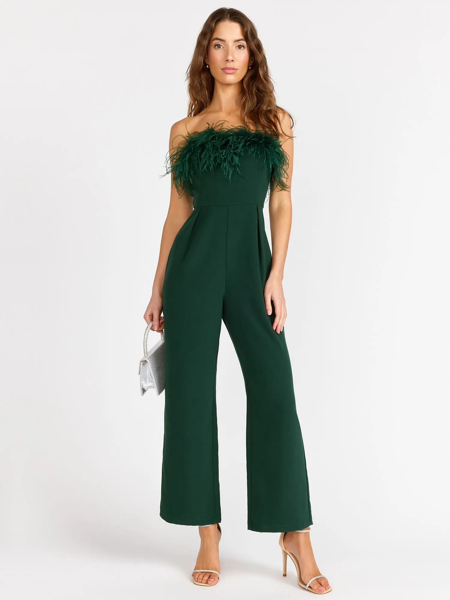 Lena Strapless Feather Trim Jumpsuit - Brands We Love