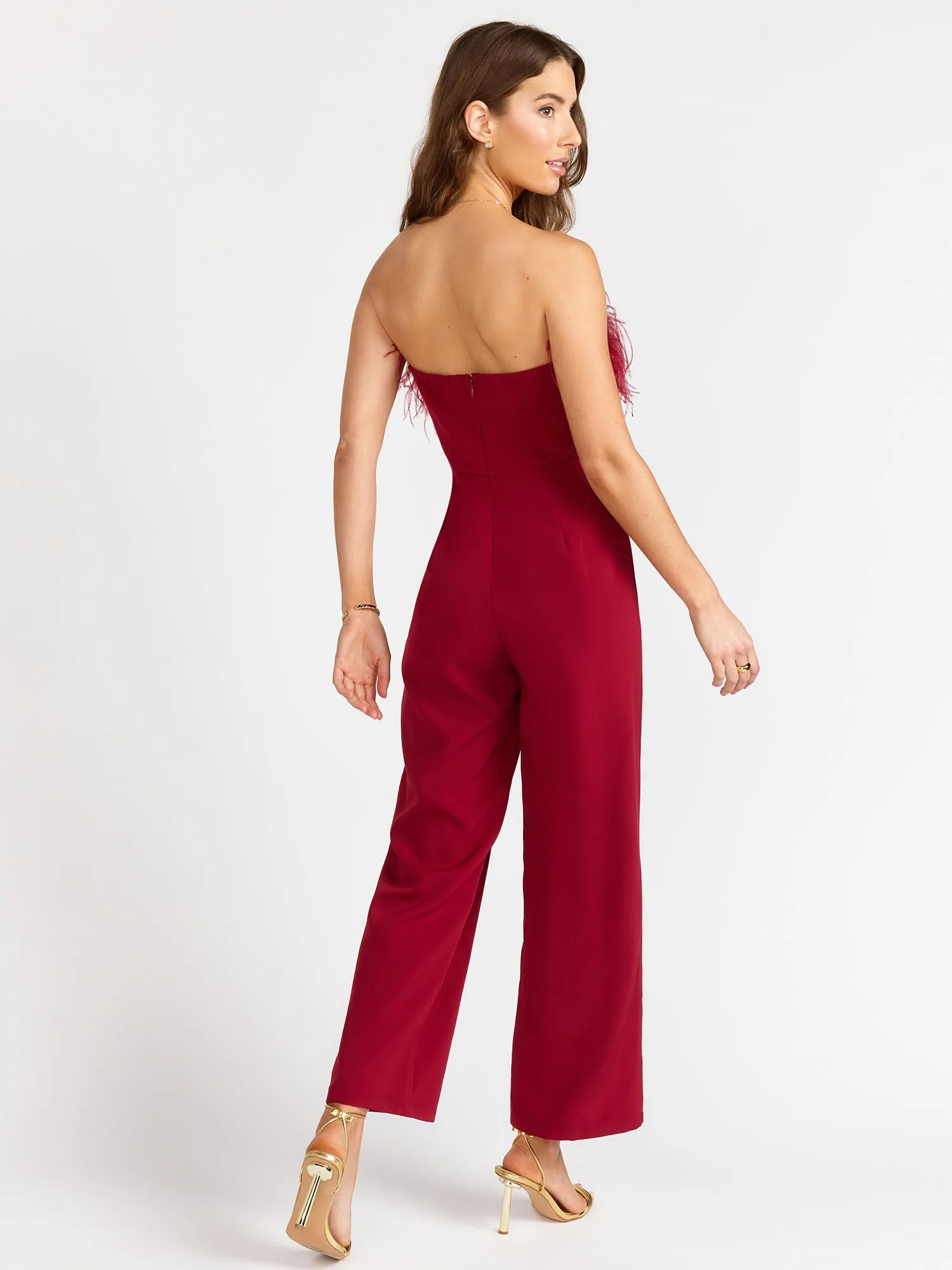 Lena Strapless Feather Trim Jumpsuit - Brands We Love